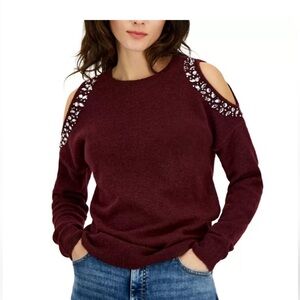 INC International Concepts Burgundy Cold Shoulder Sweater - Size M